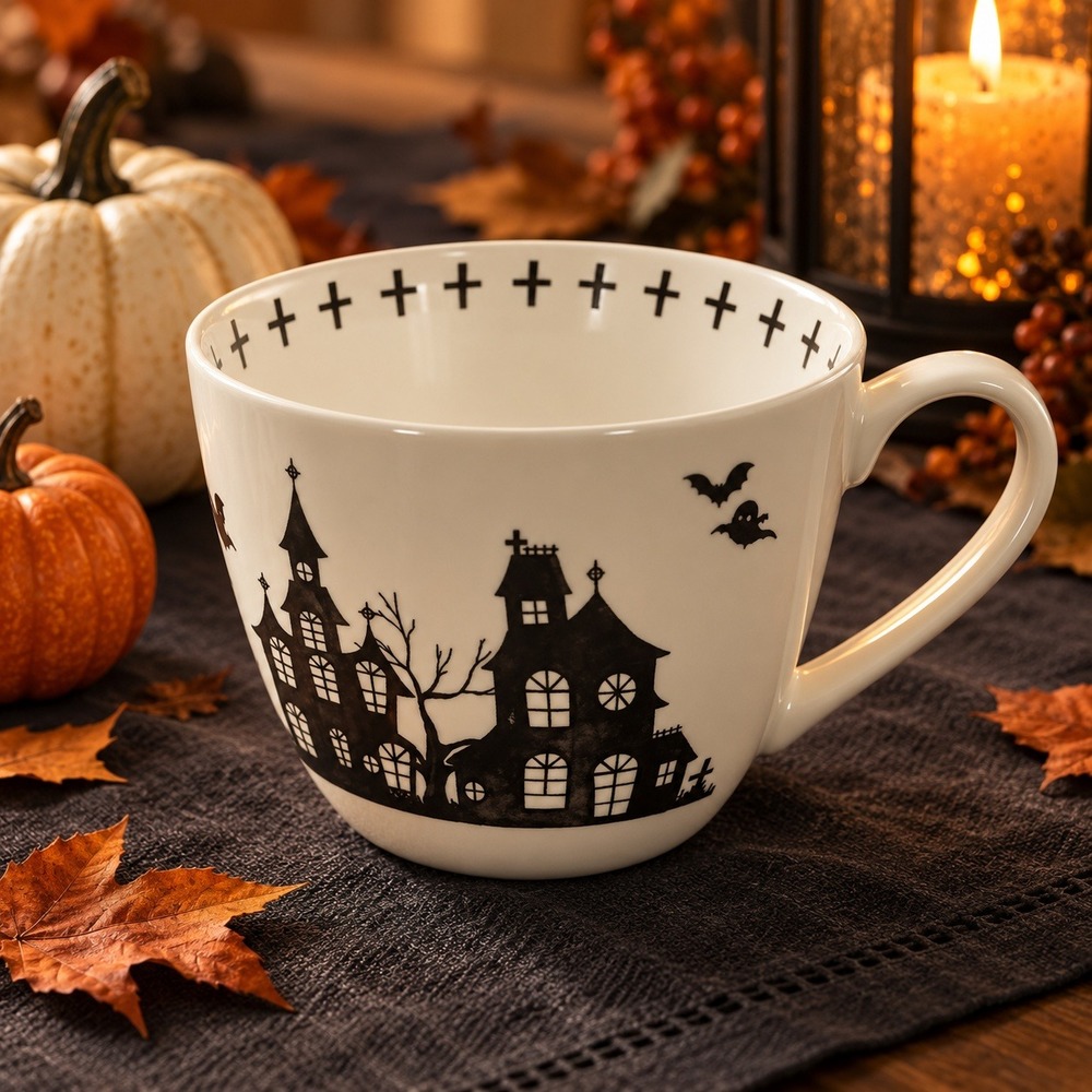 Portobello By Design Bone China Halloween Haunted House Trick Or Treat Mug